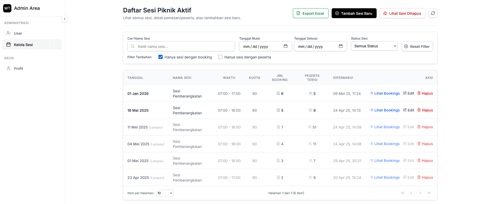 Wilhamtour Reservasi - Dashboard Admin
